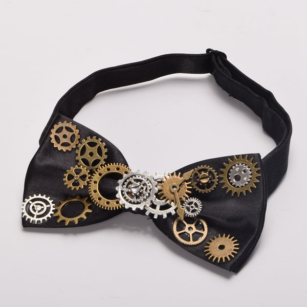 1pc Unisex Steampunk Bow Tie Gear Necktie Gothic Punk Vintage Cravate Black Neckwear