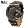 OULM Brand Luxury Brand Watches Men Army Military Dual Time Movement Mens Leather Starp Quartz Wrist Watch relogio masculino