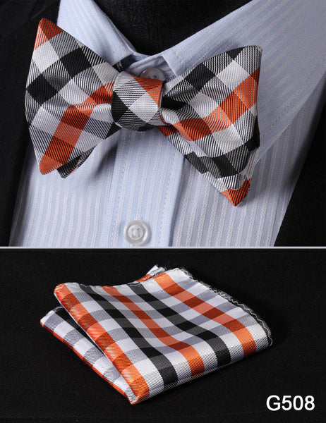 Check Polka Dot Silk Jacquard Woven Men Butterfly Self Bow Tie BowTie Pocket Square Handkerchief Hanky Suit Set G5