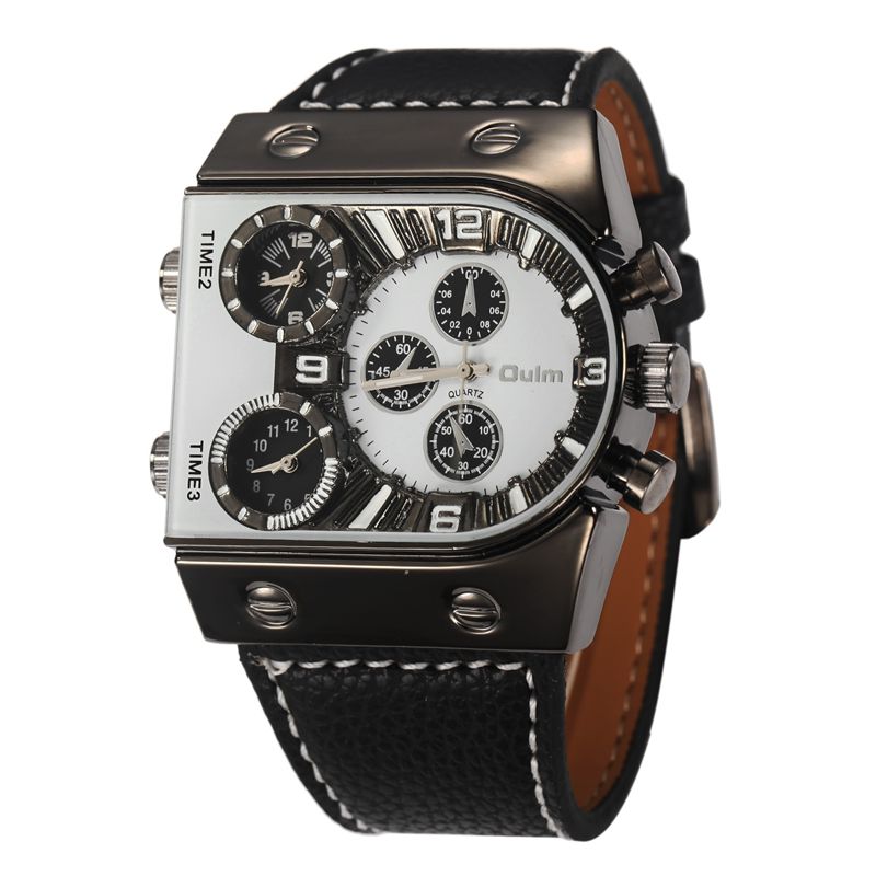 Luxury Men Watch Leather Wrist Watch For Man Three Time Zone Watches Military Clock Male Sport Big Quartz-watch montre homme