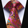 Party Wedding Classic Pocket Square Tie TZP12K8 Pink Orange Paisley 3.4" Silk Men Tie Necktie Handkerchief Cufflinks Set