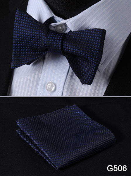 Check Polka Dot Silk Jacquard Woven Men Butterfly Self Bow Tie BowTie Pocket Square Handkerchief Hanky Suit Set G5