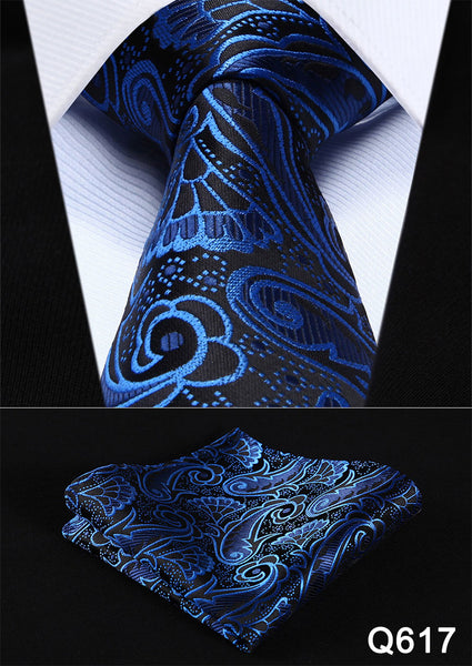 Pocket Square Classic Party Wedding Floral 3.4" Silk Wedding Mens Extra Long Tie XL Necktie Handkerchief Set #Q6