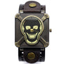 2017 Vintage Cool Punk Rock Skull Skeleton Quartz Watch Fahion Casual Wristwatches Soft Leather Bracelet Mens Women Gifts B2181