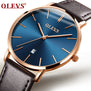 OLEVS Men's Calendar Watches Luxury Brand Water resistant Sports Wristwatch Casual Fashion Leather Ultra thin Watch Quartz Male