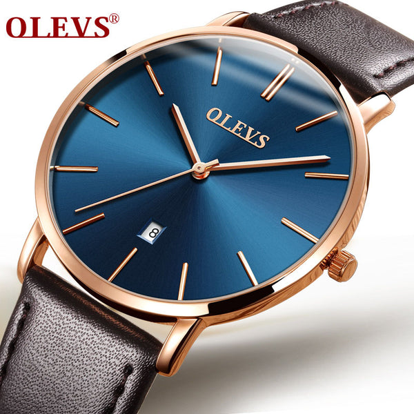 OLEVS Men's Calendar Watches Luxury Brand Water resistant Sports Wristwatch Casual Fashion Leather Ultra thin Watch Quartz Male