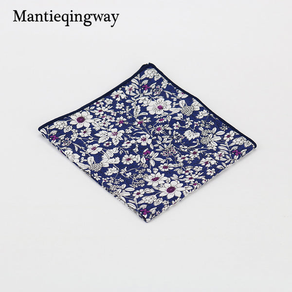 Mantieqingway Style Wedding Party Paisley & Floral Pocket Square for Mens Suit Cotton Blue & Red Handkerchiefs 24cm Chest Towel