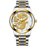 Dragon Gold Watch men watches fashion stainless steel Wristwatch 3D art Quartz clock waterproof Luxury Cool super mens relogio