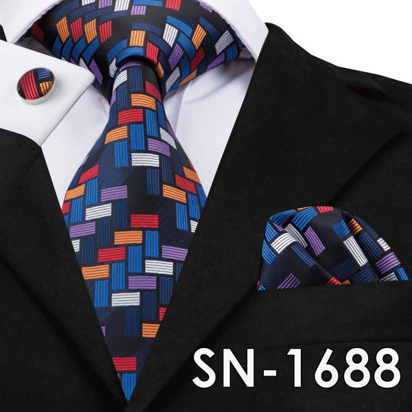 SN-1518 New Arriving Ties Men Fashion 2017 Hi-Tie Design Royal Blue Neck Tie Pocket Square Cufflinks Set for Mens Business Party