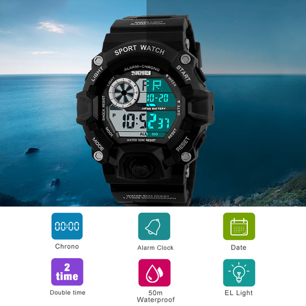 SKMEI Fashion Camo Digital Watch Men Chronograph Sport Army Green Watch Military Camouflage LED Wristwatch 50M Waterproof 1019