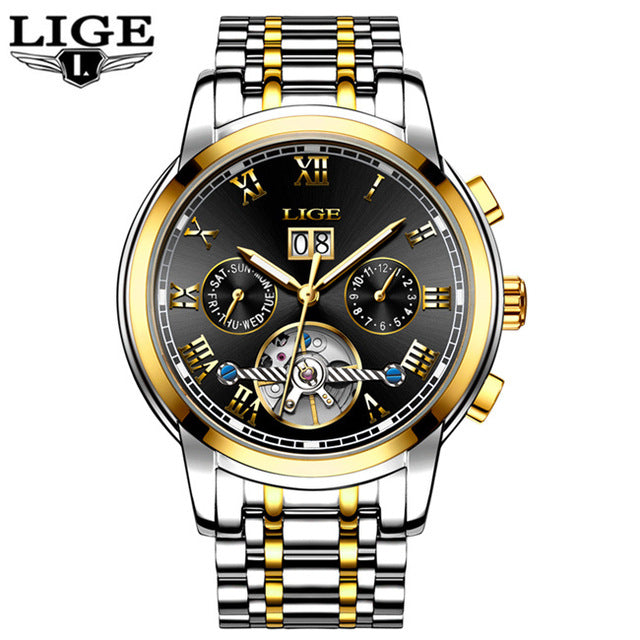 LIGE Men Watches New Top Brand Luxury Automatic Mechanical Watch Business Waterproof Sport Clock Men Watches Relogio Masculino