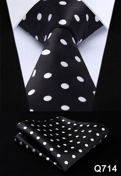 Pocket Square Classic Party Wedding Dot Striped 3.4" Silk Fashion Wedding Mens Extra Long Tie XL Necktie Handkerchief Set #Q7