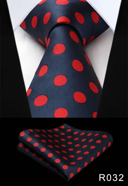 Polka Dot 3.4" 100%Silk Wedding Jacquard Woven Men Tie Necktie Pocket Square Handkerchief Set Suit #RD1