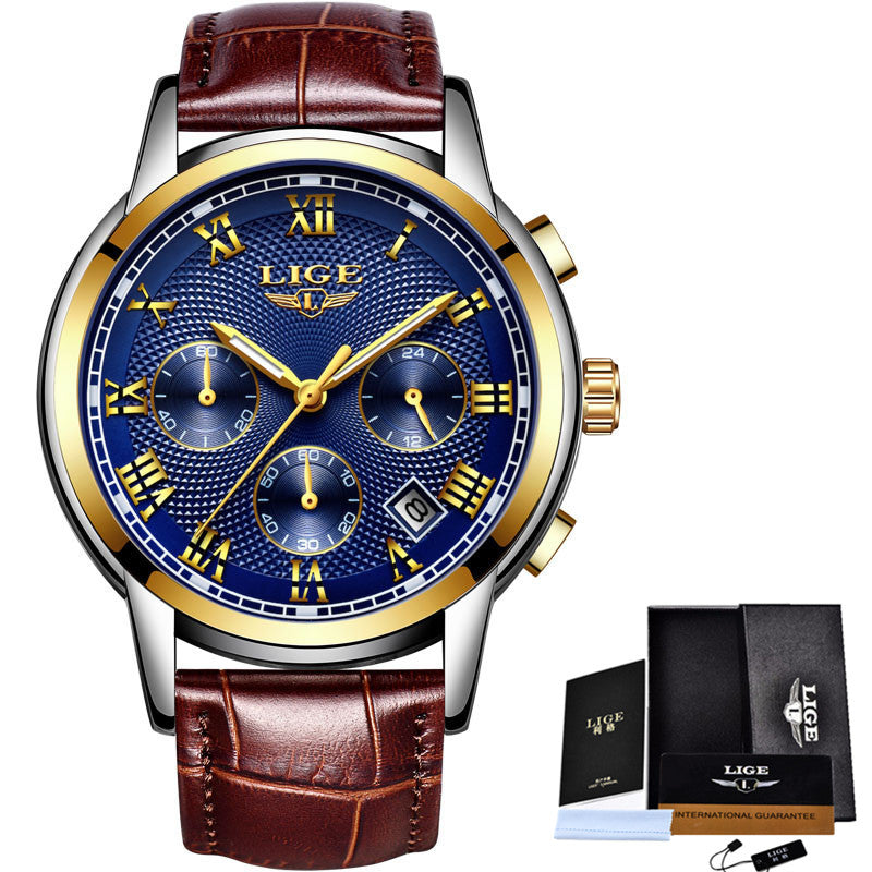 LIGE Gold Watch Men Fashion Quartz Leather Clock Mens Watches Top Brand Luxury Waterproof Business Sport Watch Relogio Masculino