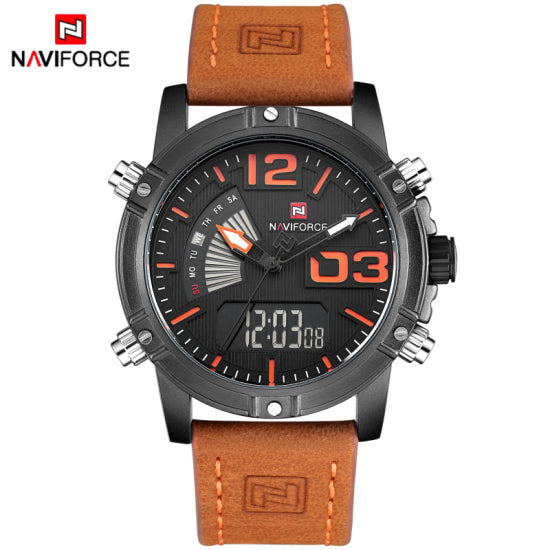 Top Luxury Brand NAVIFORCE Men Sports Watches Men's Leather Quartz Analog LED Clock Male Military Wrist watch Relogio Masculino