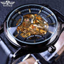 Winner 2016 Fashion Black Golden Star Luxury Design Clock Mens Watch Top Brand Luxury Mechanical Skeleton Watch Male Wrist Watch