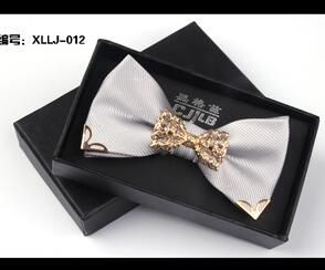 Korean Formal Mens Bow Tie With Metal Decorate Groomsman Groom Bow Ties For Men Wedding Party Bowtie Gift Box Butterfly Neckwear