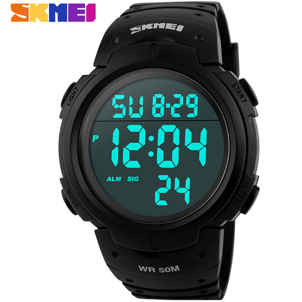 SKMEI Outdoor Sports Watches Men Running Big Dial Digital Wristwatches Chronograph PU Strap 50M Waterproof Watch 1068