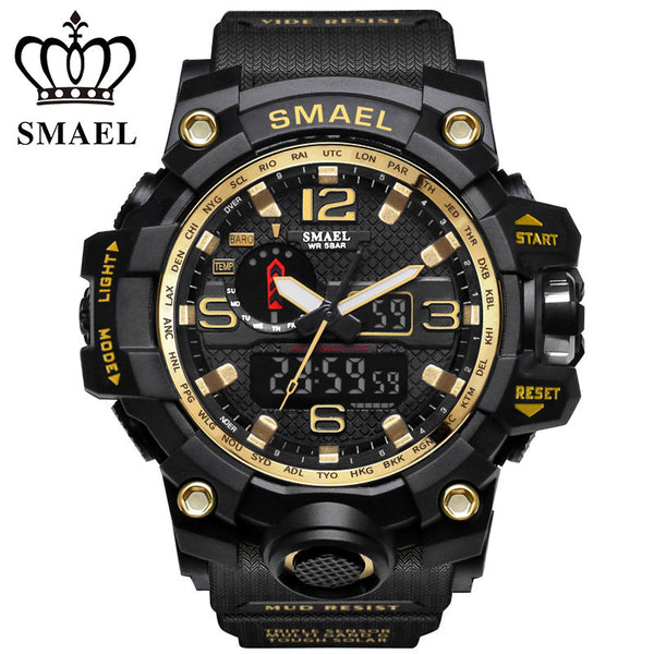 SMAEL Men Fashion S Shock Wristwatch Reloj Business Outdoor Sports Digital Watch LED Display Quartz Multi-functional Clock 1545