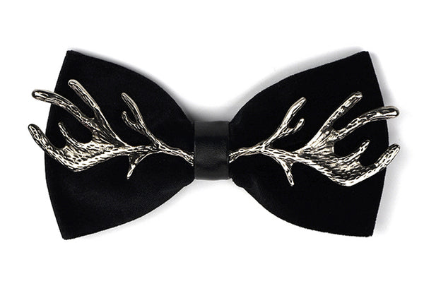 High Quality 2017 New Velvet Bow Tie with Metal 100% Zinc Alloy Elk Antlers Smooth Butterfly Solid Wedding Papillon Bowtie