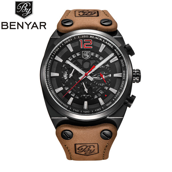 BENYAR Large dial design Chronograph Sport Mens Watches Fashion Brand Military waterproof Quartz Watch Clock Relogio Masculino