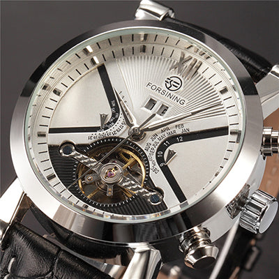 FORSINING Tourbillon Wrap Mens Watches Automatic Watch Golden Case Calendar Male Clock Black Mechanical Watch Relogio Masculino
