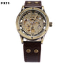 Automatic Mechanical Watches Men Steampunk Skeleton Wrist Watch Power Self Widing Bronze Antique Leather Clock Mens Wristwatches