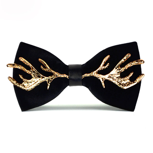 High Quality 2017 New Velvet Bow Tie with Metal 100% Zinc Alloy Elk Antlers Smooth Butterfly Solid Wedding Papillon Bowtie