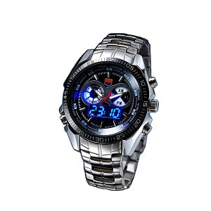 TVG 2018 Hight Quality Stainless Steel Men's Clock Fashion Blue Binary LED Pointer Military Sports Watch Mens 30AM Waterproof