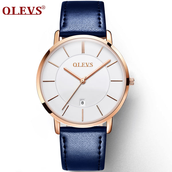 OLEVS Ultra thin Fashion Male Wristwatch Leather Watchband Business Watches Waterproof Scratch-resistant Men Watch Clock G5869P