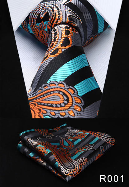 Paisley Floral 3.4" 100%Silk Wedding Jacquard Woven Men Tie Necktie Pocket Square Handkerchief Set Suit #RF1