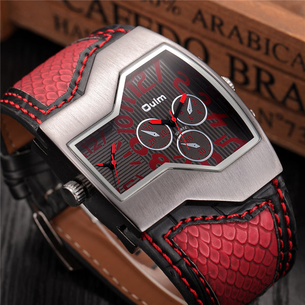 Oulm Top Luxury Brand Men Quartz Watches Double Time Show Snake Band Casual Male Sports Watches Clock Hours relogio masculino