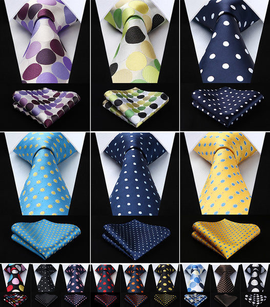 Polka Dot 3.4" 100%Silk Wedding Jacquard Woven Men Tie Necktie Pocket Square Handkerchief Set Suit #RD1