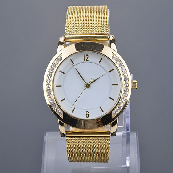 Unisex Watches Men Women Quartz Watch Rhinestone Golden Mesh Band Watches Women Diamond Bracelet Watch Montre Femme