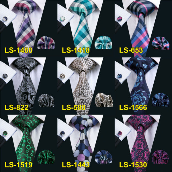 LS-822 Mens Tie Black Paisley 100% Silk Classic Barry.Wang Tie Hanky Cufflinks Set For Men Formal Wedding Party Groom Hot Sell