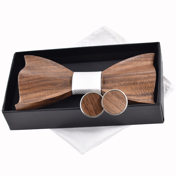 New 2017 3D wooden tie Cufflinks fashion wood bow tie wedding dinne3D Handmade corbata Wooden Ties Gravata set