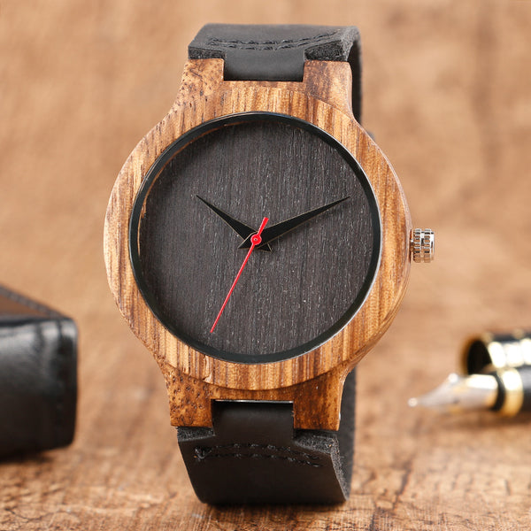 Top Gift Wood Watches Men's Unique 100% Nature Wooden Bamboo Handmade Quartz Wrist Watch Male Sport Red Hands Clock Masculino