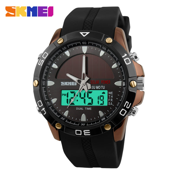 SKMEI Men Solar Dual Watches Fashion Digital Sport Watch Chronograph Alarm Waterproof Quartz Wristwatches Relogio Masculino 1064