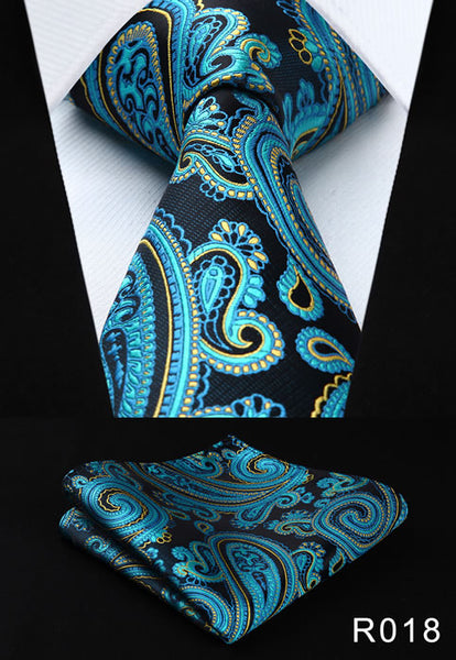 Paisley Floral 3.4" 100%Silk Wedding Jacquard Woven Men Tie Necktie Pocket Square Handkerchief Set Suit #RF1