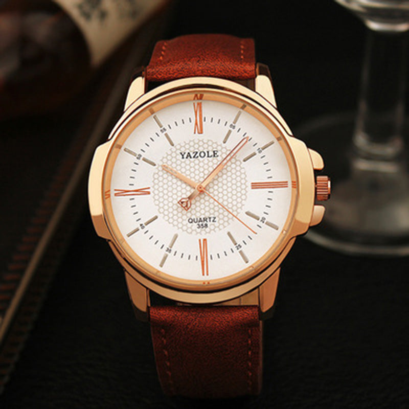 Fashion YAZOLE Men's Watches Top Brand Blue Glass Male Watch Waterproof Leather Roman Luxury Wristwatch Clock Relogio Masculino
