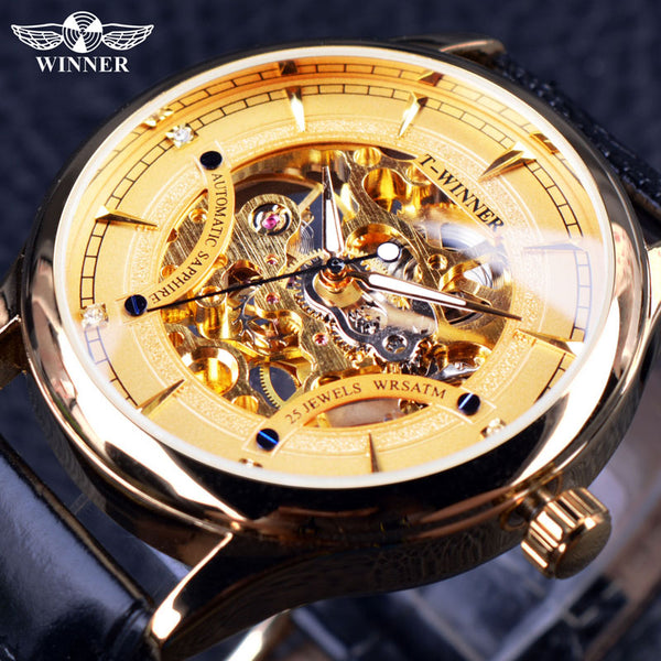 Winner 2016 Fashion Black Golden Star Luxury Design Clock Mens Watch Top Brand Luxury Mechanical Skeleton Watch Male Wrist Watch