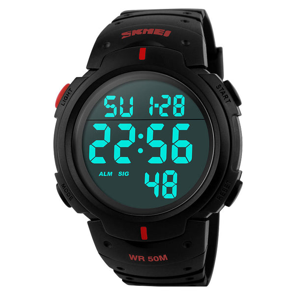 SKMEI Outdoor Sports Watches Men Running Big Dial Digital Wristwatches Chronograph PU Strap 50M Waterproof Watch 1068