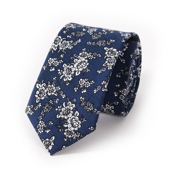 Mantieqingway Wedding Floral Ties for Men Blue Flower Dots Cotton Narrow Tie Skinny Cravat Ties for Winter Men Party Skinny Tie