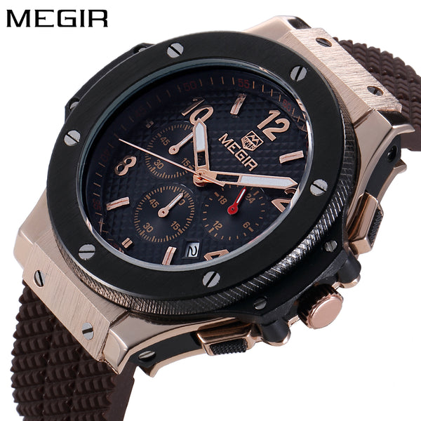 Relojes hombre fashion military watch gold MEGIR luxury brand calendar Business male clock sport watch quartz wristwatch mens