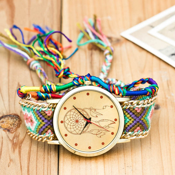 Vintage Women Ethnic Handmade Braided Quartz Watch Knitted Dreamcatcher Wristwatch Gifts @17 TT@88