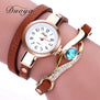 Duoya Brand Watch Women Luxury Gold Eye Gemstone Dress Watches Women Gold Bracelet Halloween Gift Leather Quartz Wristwatches