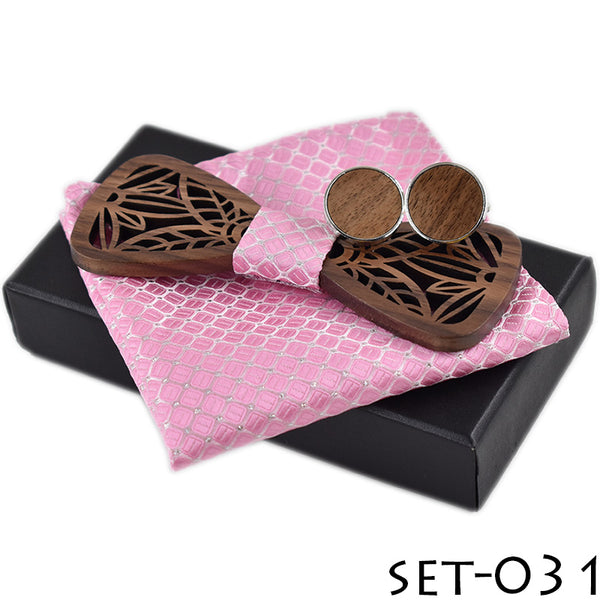ZDJMEITRXDOOW wooden bow Tie set and Handkerchief Bowtie Necktie Cravate Homme Noeud Papillon Man Corbatas Hombre Pajarita