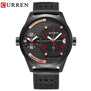 CURREN luxury brand 2017 New black leather Strap Fashion Casual Business 30 meter Waterproof Relogio Mascu Dual time zone 8252