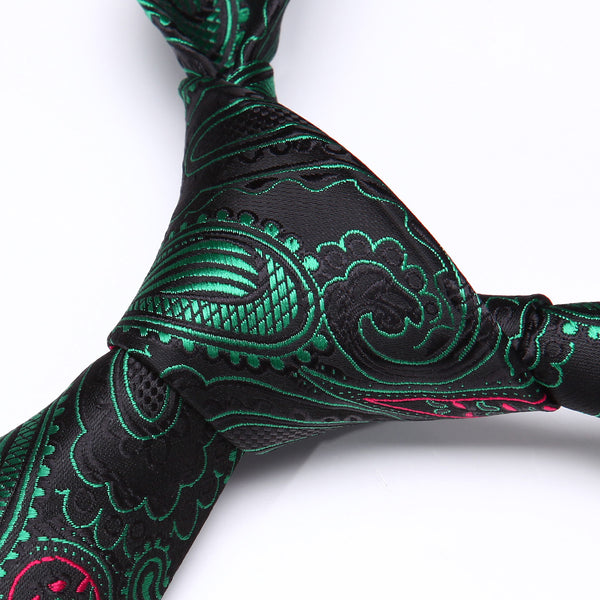 Party Wedding Classic Pocket Square Tie TP932G8S Green Red Paisley 3.4" Silk Woven Men Tie Necktie Handkerchief Set