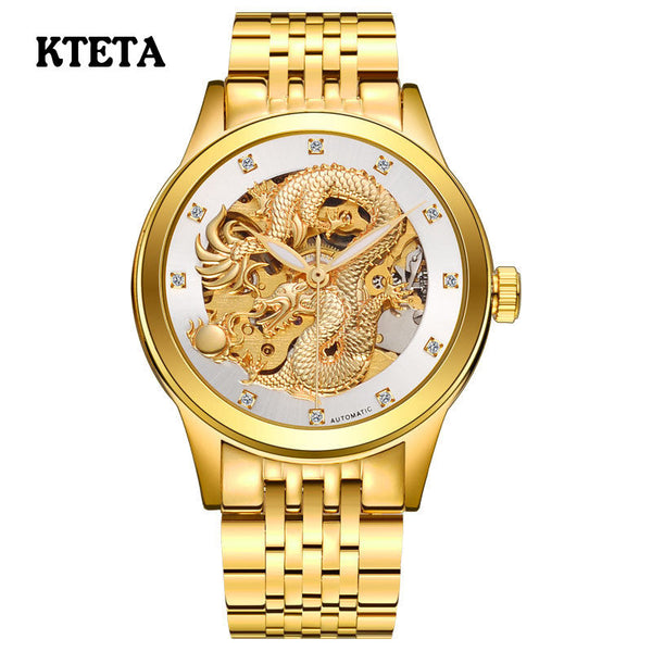 Reloj Hombre Dragon Skeleton Automatic Mechanical Watches For Men Wrist Watch Steel Strap Gold Clock 50m Waterproof Male Hodinky